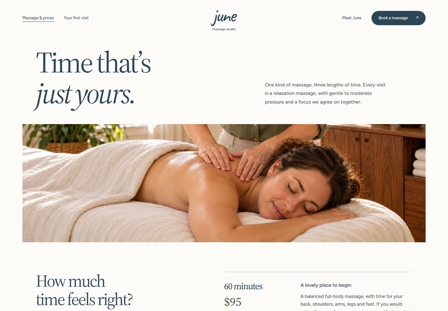 June Massage services and prices page